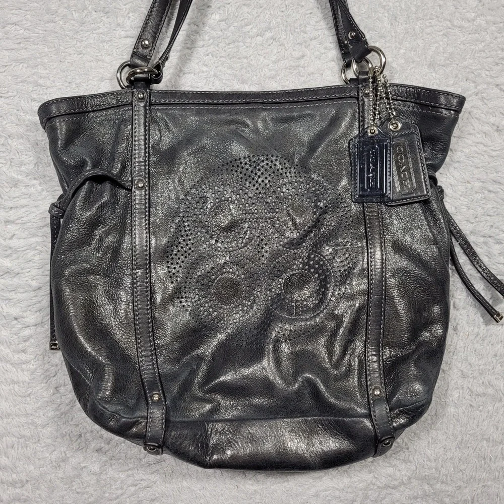 Coach Audrey Black Leather Perforated Tote Bag‎ Purse Handbag 19570